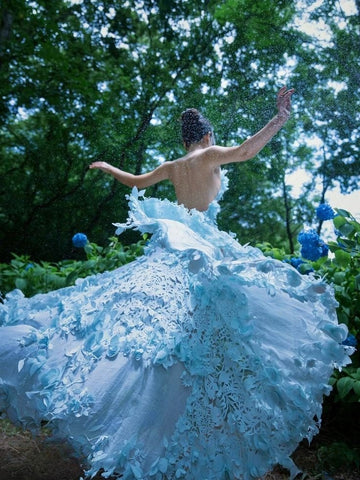 Blue A Line Spaghetti Strap Paper Cut Hollow Satin Open Back Long Party Dress Evening Dress HZ1023